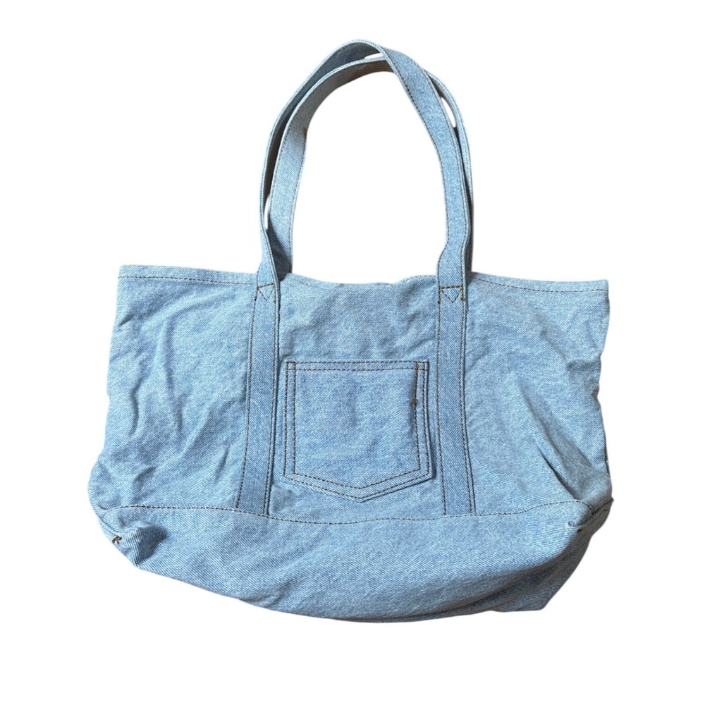 Brandy Melville Tote Bag Women Light Blue Denim Cotton Pocket SIZE OS